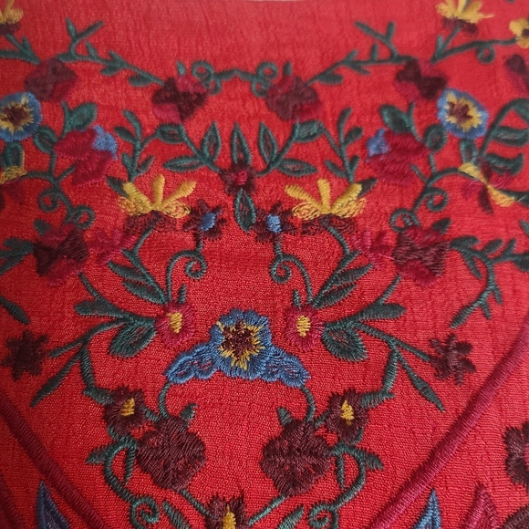 Umgee Red Embroidered Babydoll Bliss Bohemian Dress with Bell Sleeves Size Large - Picture 6 of 10